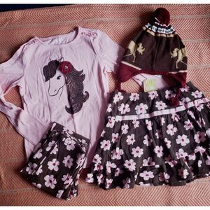 Adorable Crazy 8 4pc. Matching Set Size 14 Horses and Flowers! Hat Incl.